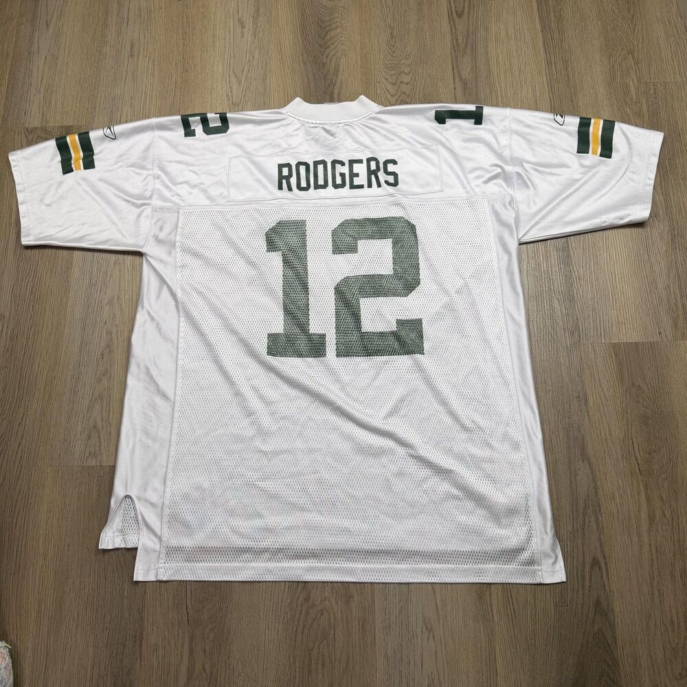 Green Bay Packers Jersey Mens 2XL White Away NFL Football Reebok Aaron Rodgers - Picture 6 of 11